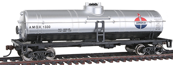 WalthersTrainline 931-1613 40' Tank Car - Ready to Run -- Amoco Oil (silver, red, white, blue), HO Scale