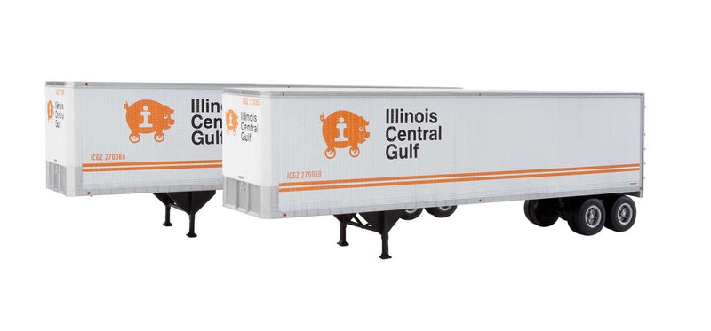 Walthers SceneMaster 949-2512 40' Trailmobile Trailer 2-Pack - Assembled -- Illinois Central Gulf (white, orange, black, Wheeled Pig Logo), HO