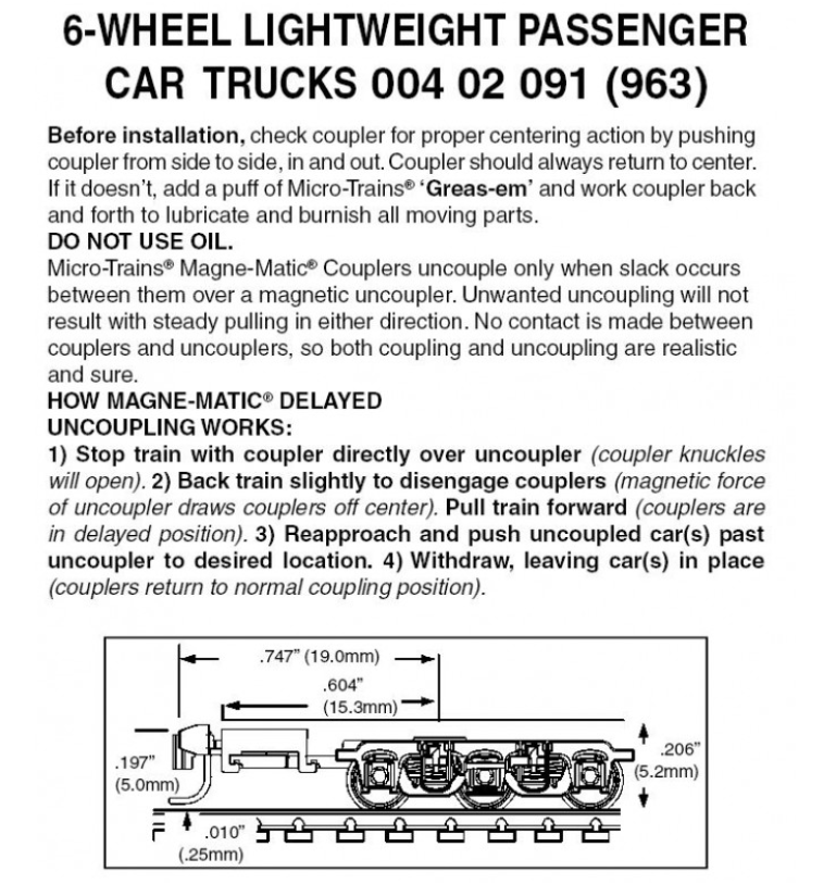 Micro Trains Line 489-442091 Passenger Car Trucks -- 6-Wheel for Lightweight Passenger Cars (Silver) 1 Pair, Z Scale