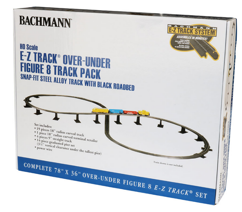 Bachmann 44475 Over and Under Figure 8 Track Pack with Pier Set - Steel Alloy E-Z Track(R) -- Set-Up Size: 78 x 36" 198 x 91.4cm, HO