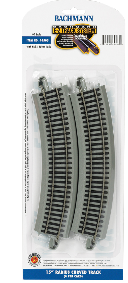 Bachmann 44505 E-Z Track HO Nickel Silver 15" RADIUS TRACK 4pk...