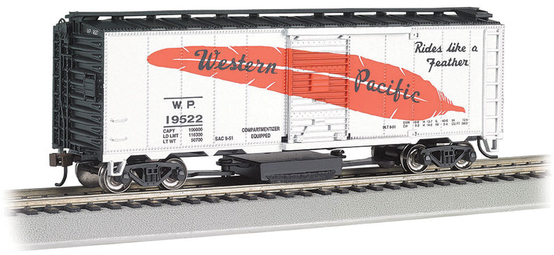Bachmann 16322 Track Cleaning 40' Boxcar, Removable Dry Pad - Ready to Run - Silver Series -- Western Pacific 19522 (silver, orange, black, Large Feather), HO Scale