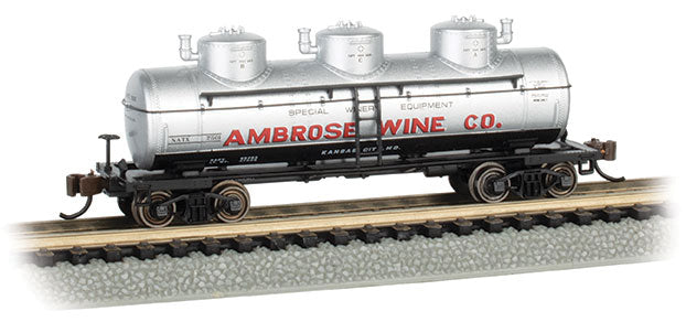 Bachmann 17158 3-Dome Tank Car - Ready to Run - Silver Series(R) -- Ambrose Wine Co 7501, N Scale