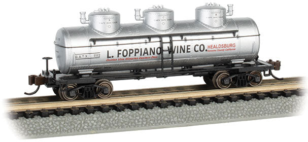 Bachmann 17159 3-Dome Tank Car - Ready to Run - Silver Series(R) -- L. Foppiano Wide Co. 1112, N Scale