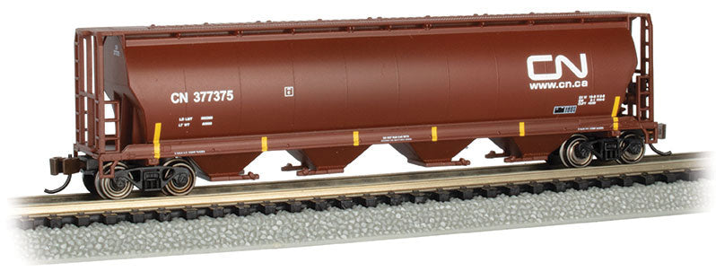 Bachmann 19161 Canadian Cylindrical 4-Bay Grain Hopper - Ready to Run - Silver Series(R) -- Canadian National 377375 (Boxcar Red), N Scale