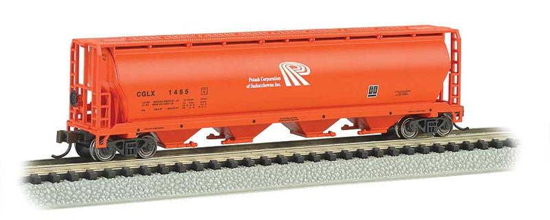 Bachmann 19156 Canadian Cylindrical 4-Bay Grain Hopper - Ready to Run - Silver Series(R) -- Potash Corp., N Scale