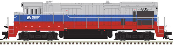 Atlas GE B23-7 Phase 1 Low Nose - LokSound and DCC - Master Gold -- Metro-North 805 (blue, red, silver), HO