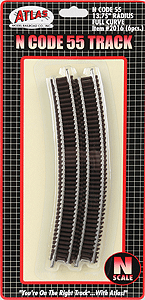 Atlas Model Railroad Co. 150-2026 Code 55 Track w/Nickel-Silver Rail & Brown Ties -- 20" Radius Full Curve pkg(6), N Scale