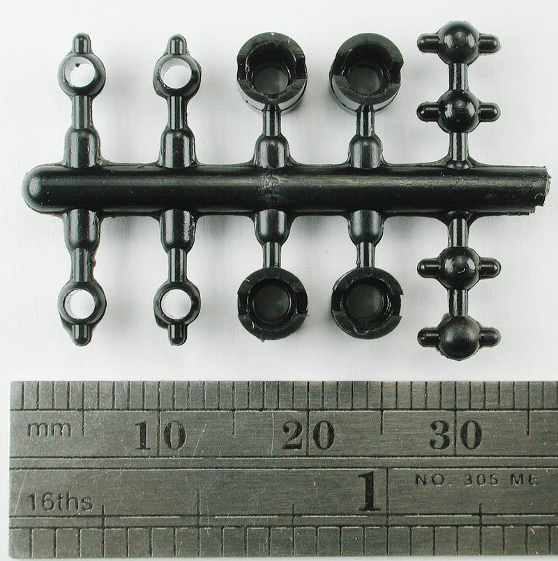 Northwest Short Line 484-6 Universal Driveline Couplers -- 2.4mm Primary Cups Shaft, 2.0mm Horned Ball Shaft, 1.8" Ball Diameter, All Scales