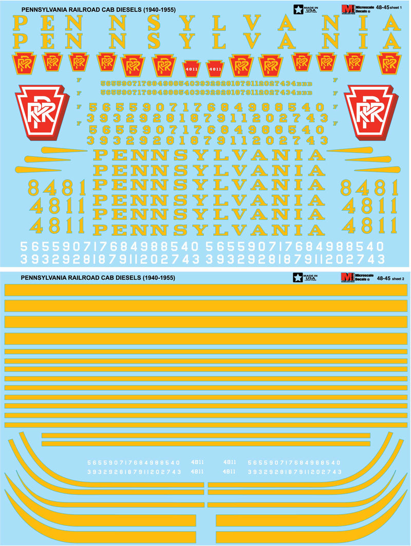 Microscale Industries 48-45 Pennsylvania - PRR -- Cab Unit Diesels 1950  pkg(2), O Scale