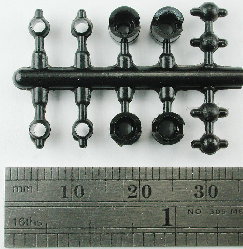 Northwest Short Line 488-6 Universal Driveline Couplers -- 2.4mm Primary Cups Shaft, 2.0mm Horned Ball Shaft & Add'l Cups; 1/8" Ball Dia., All Scales