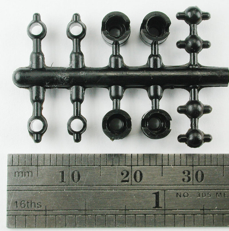 Northwest Short Line 489-6 Universal Driveline Couplers -- 2.0mm Primary Cups Shaft, Add'l Cups & Horned Ball Shaft; 1/8" Ball Diameter, All Scales