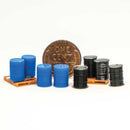 All Scale Miniatures 870946 4 Blue Drums and 4 Black Drums on Pallets, HO Scale