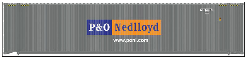 Atlas Model Railroad Co. 50004982 45' Corrugated Container 3-Pack - Assembled -- P&O Nedlloyd #306002, 306111, 306282 (Set #2, gray, blue, orange), N