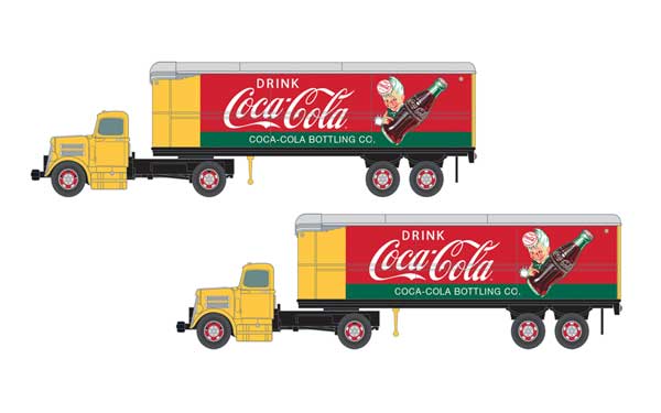 CMW 51187 White WC22 Tractor with 32' Aerovan Trailer - Assembled - Mini Metals(R) -- Coca-Cola (yellow, red, green), N Scale