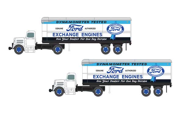 CMW 51189 White WC22 Tractor with 32' Aerovan Trailer - Assembled - Mini Metals(R) -- Ford Exchange Engines (white, blue, black)