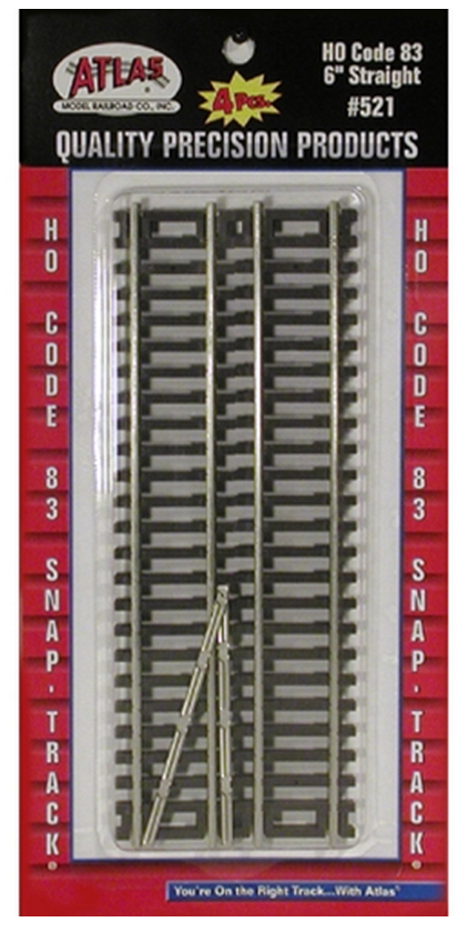 Atlas Model Railroad Co. 521  C83 6' STRAIGHT TRACK 4pc, HO