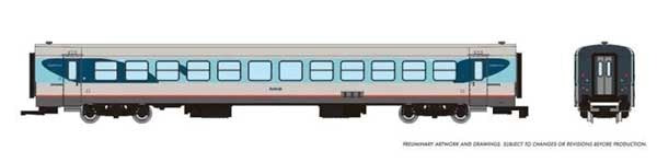 PREORDER Rapido 525107 N Rohr RTL Turboliner Coach - Ready to Run -- Amtrak No Number (Phase V, silver, blue, gray, red)