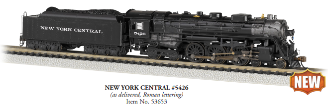 Bachmann 53653 4-6-4 Hudson - Sound and DCC -- New York Central 5426 (As-Delivered, black, graphite, Roman Lettering), N Scale