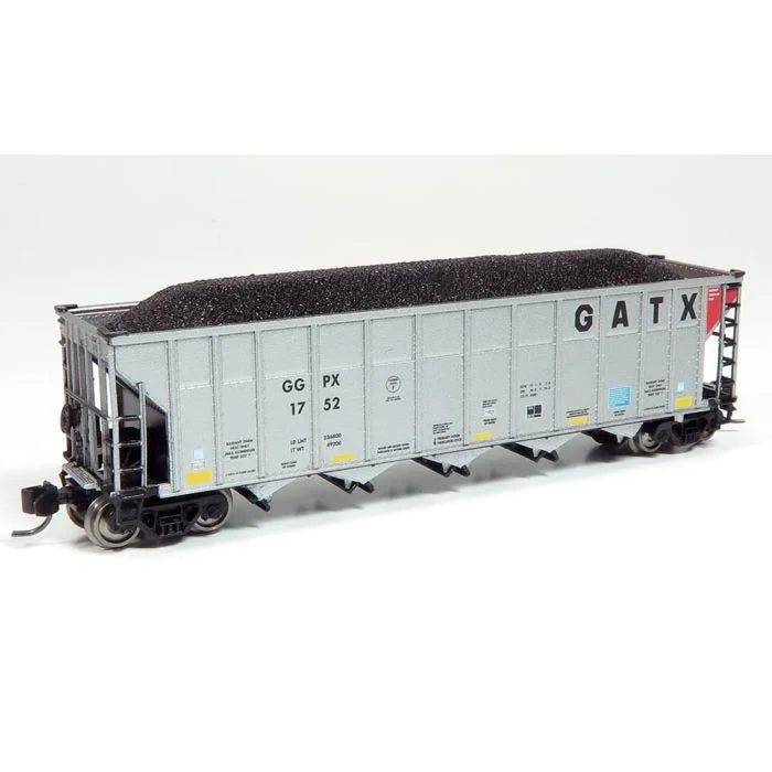 Rapido 538017A AutoFlood III Rapid Discharge Coal Hopper - Ready to Run -- GATX Leasing GGPX Set 3 (silver, red, black), N Scale