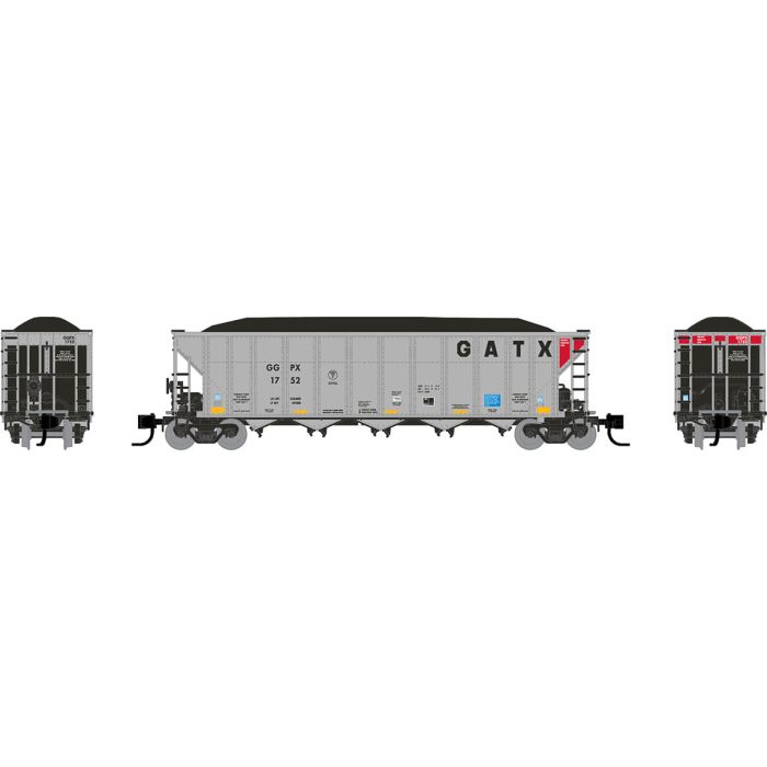 Rapido 538017A AutoFlood III Rapid Discharge Coal Hopper - Ready to Run -- GATX Leasing GGPX Set 3 (silver, red, black), N Scale