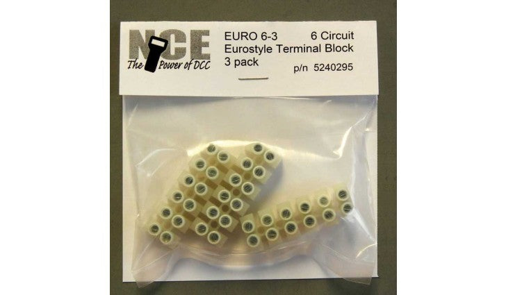 NCE NCE0295 6-Circuit Eurostyle Terminal Strips -- For 14-24 AWG Wire pkg(3)