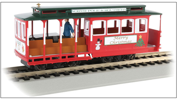 Bachmann 60535 Cable Car with Grip Man - Standard DC -- Christmas North Pole & Southern Railroad (red, green, silver), HO