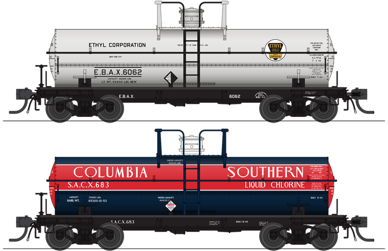 BLI 6474 6000 Gallon Tank, Variety Set E, Late 1950's 2-pack, HO (Ethyl Corp #6068, Columbia Southern #681)
