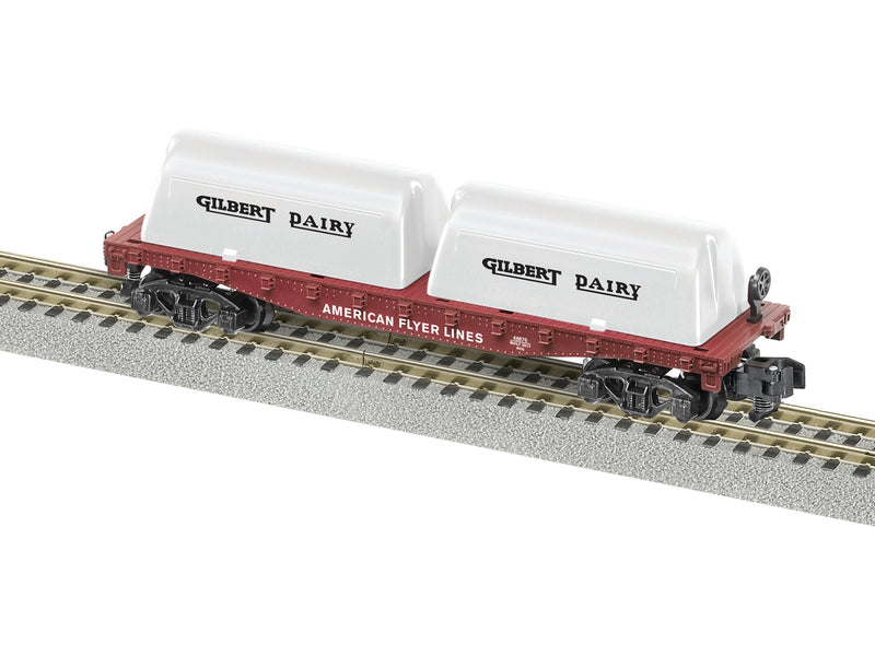 Lionel 48576 Americsn Flyer Flatcar with Gilbert Dairy Milk Containers, S Scale