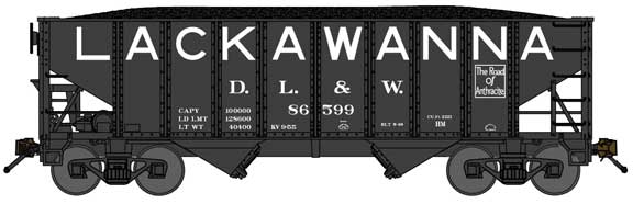 Bluford Shops 65248 8-Panel 2-Bay Open Hopper with Load - Ready to Run -- Delaware, Lackawanna & Western 86720 (Keyser Valley Repaint, black, Billboard, N Scale