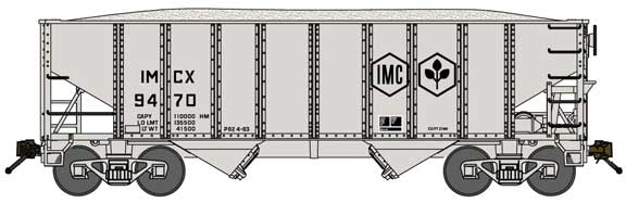 Bluford Shops 65255 8-Panel 2-Bay Open Hopper with Load - Ready to Run -- International Minerals & Chemicals 9446 (gray, black, IMC Logo), N Scale