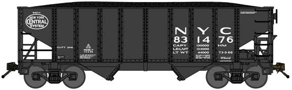 Bluford Shops 65274 8-Panel 2-Bay Open Hopper with Load - Ready to Run -- New York Central 832285 (black, NYC System Logo), N Scale