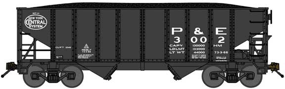 Bluford Shops 65285 8-Panel 2-Bay Open Hopper with Load - Ready to Run -- Peoria & Eastern 3067 (black, NYC System Logo), N Scale