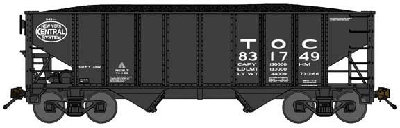 Bluford Shops 65290 8-Panel 2-Bay Open Hopper with Load - Ready to Run -- Toledo & Ohio Central 831749 (black, NYC System Logo), N Scale