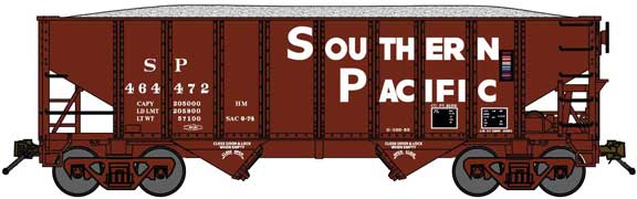 Bluford Shops 65314 8-Panel 2-Bay Open Hopper with Load - Ready to Run -- Southern Pacific 464217 (Post-1974, Boxcar Red, Large Lettering), N Scale