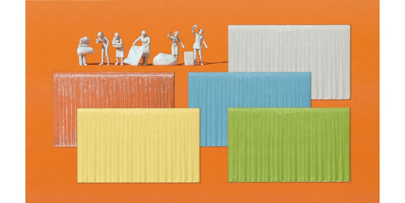 6 Unpainted Figures and 16 Window Curtains -- Curtains: 8 Orange and 2 Each White, Blue, Yellow, Green, HO