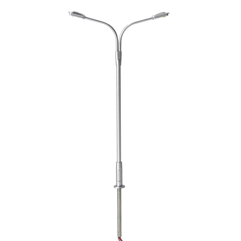 Atlas 70000154 N SCALE DOUBLE ARM STREETLIGHT, SILVER, COOL WHITE LED (3-PACK)