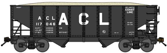 Bluford Shops 65215 8-Panel 2-Bay Open Hopper with Load - Ready to Run -- Atlantic Coast Line 117159 (black, Large ACL), N Scale