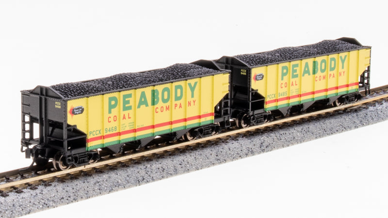 BLI 7162 3-Bay Hopper, Peabody Coal, Yellow/Green/Red, 2-pack A, N (Fantasy Paint Scheme)