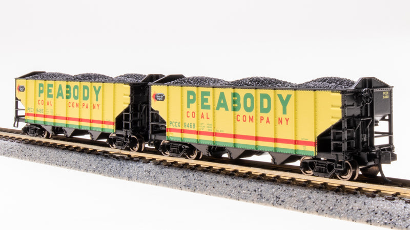 BLI 7162 3-Bay Hopper, Peabody Coal, Yellow/Green/Red, 2-pack A, N (Fantasy Paint Scheme)