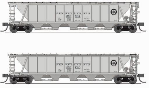 BLI 7255 H32 Covered Hopper, PRR, Gray with "PENNSYLVANIA" and Black Circle Keystone, 2-pack, N Scale