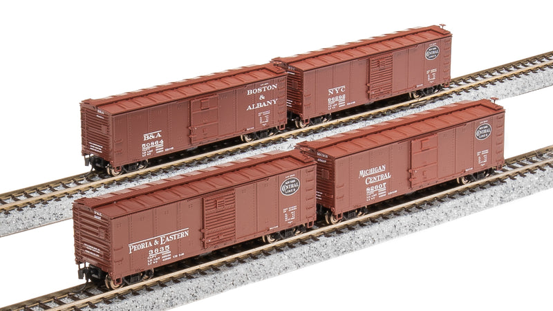 BLI 7271 NYC 40' Steel Boxcar, Variety Set B, 1930's 4-pack, (NYC, MC, P&E, B&A), N Scale