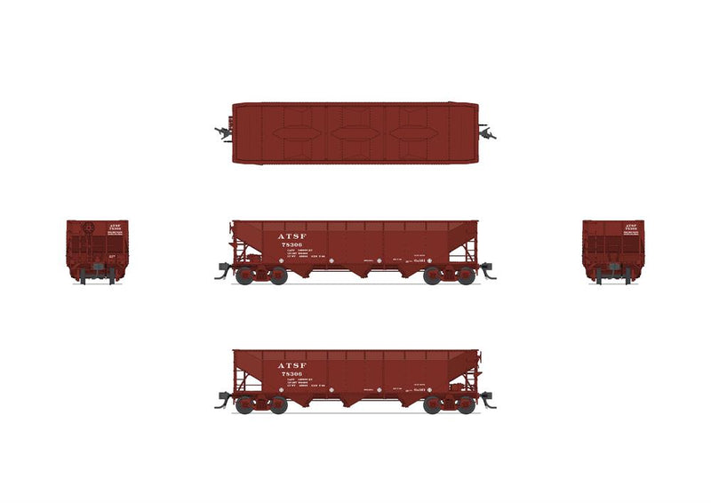 BLI 7370 AAR 70-ton Triple Hopper, ATSF, 4-PACK, HO