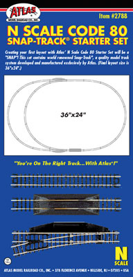 Atlas ATL2788 Code 80 Snap Track(R) Starter Set -- 36 x 24" 91.4 x 61cm Oval w/Siding & Terminal Joiners, N Scale