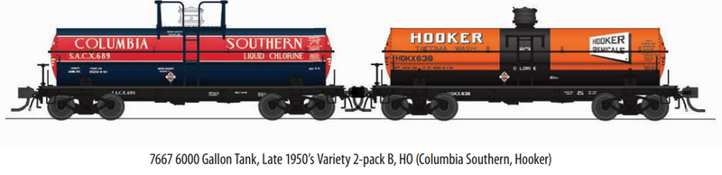 BLI 7667 6000 Gallon Tank, Late 1950's Variety 2-pack B, HO (Columbia Southern, Hooker)