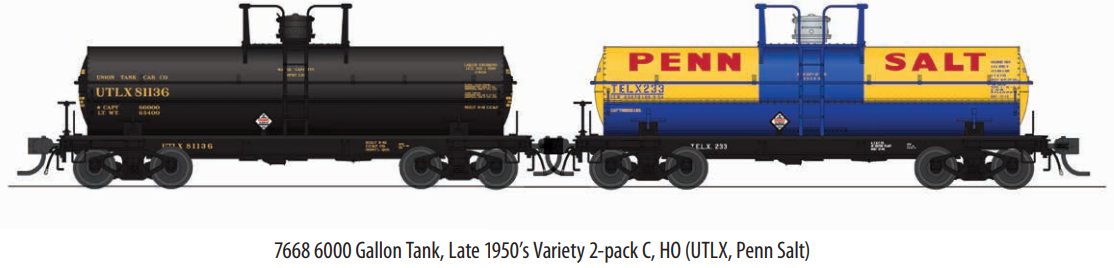 7668 6000 Gallon Tank, Late 1950's Variety 2-pack C, HO (UTLX, Penn Sa