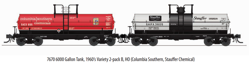 BLI 7670 6000 Gallon Tank, 1960's Variety 2-pack B, HO (Columbia Southern, Stauffer Chemical)