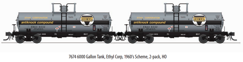 BLI 7674 6000 Gallon Tank, Ethyl Corp, 1960's Scheme, 2-pack, HO