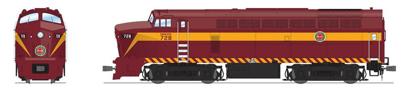 BLI 7704 RF-16 Sharknose A/B, DMIR 728/729, Maroon & Yellow, A-unit Paragon4 Sound/DC/DCC, Unpowered B, HO (Fantasy Paint Scheme)