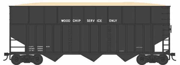 PREORDER Bowser 43434 HO 70-Ton Ribbed-Side Wood Chip Hopper with Ribbed Side Extensions - Ready to Run -- Data Only (black)